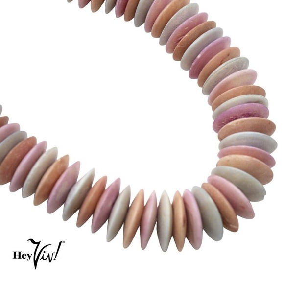 Pastel Pink and Green Flat Bead Necklace w Asymmetrical Look 26" Long - Hey Viv - Picture 3 of 6